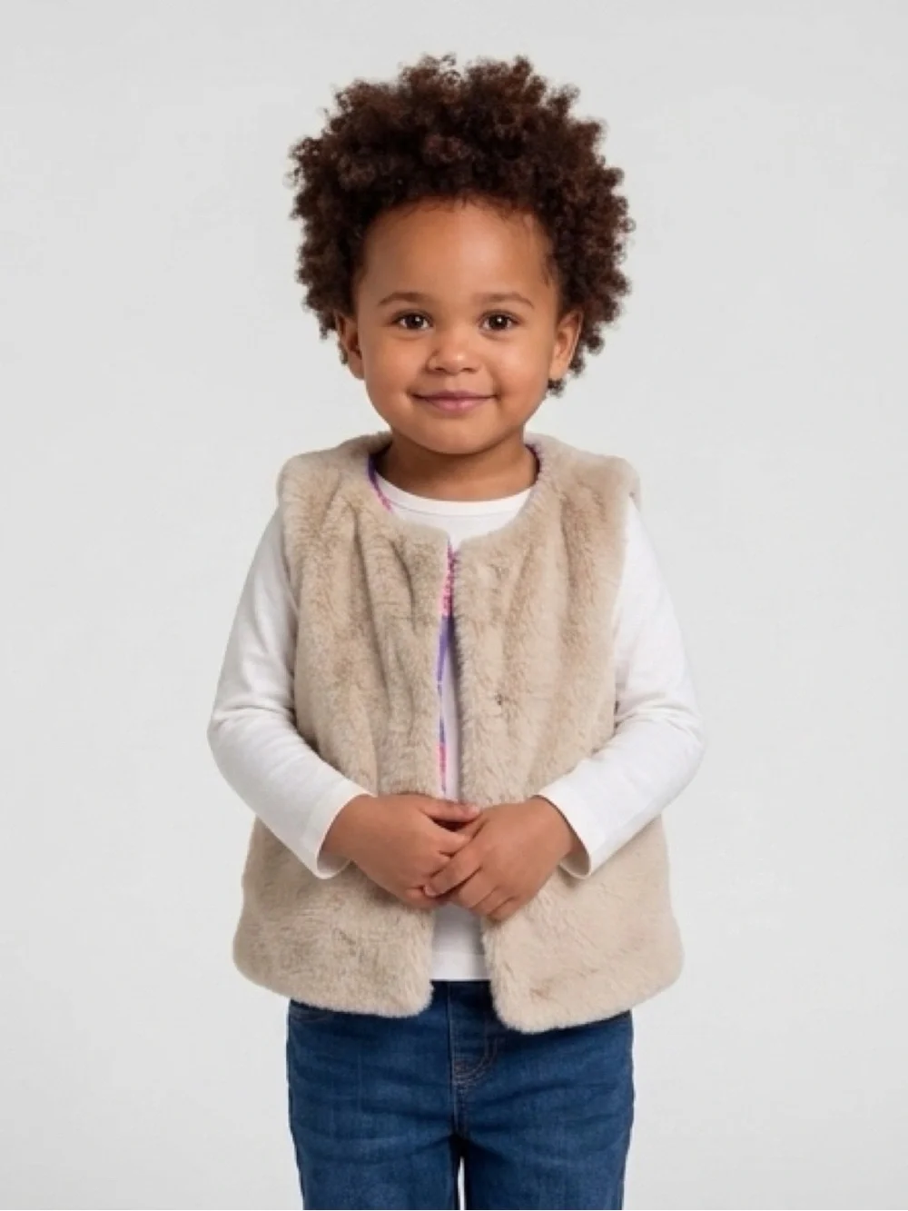 KIDS MINI BODEN BEIGE FAUX FUR TEDDY SHERPA VEST GILET APRES SKI BOHO WINTER EUC